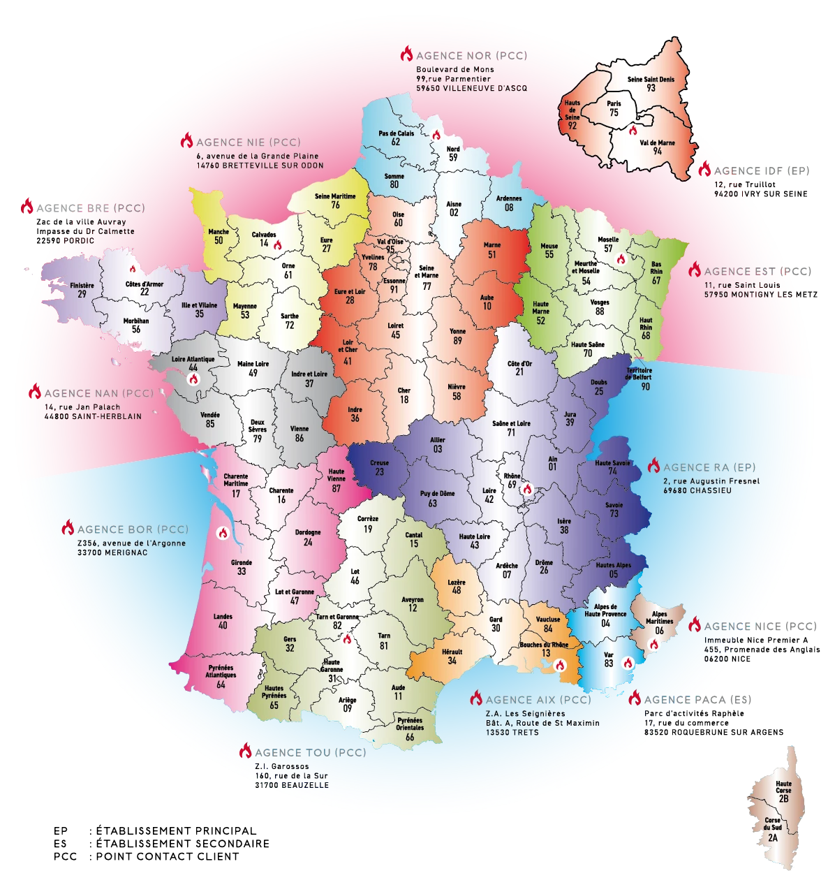 Carte de France situant les agences d'IPSI