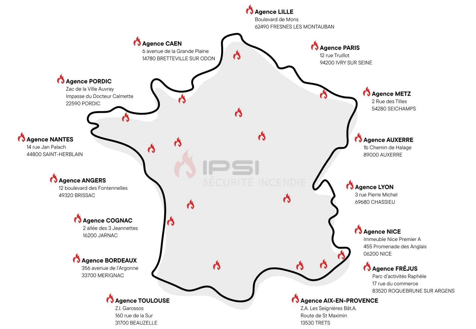 Carte des agences de la société IPSI